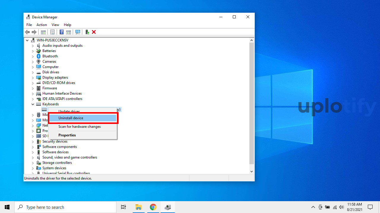 Pilih Uninstall Device Pada Keyboard