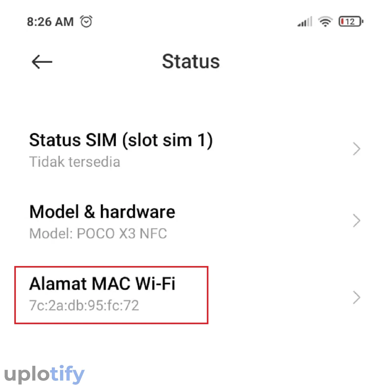 Contoh Kolom Mac Address WiFi