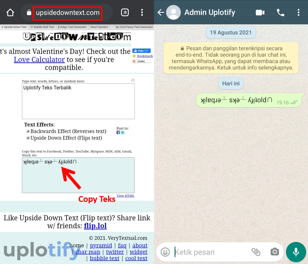 Membuat Updown Teks WhatsApp