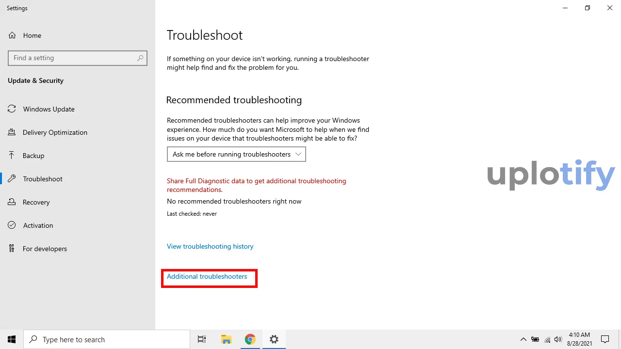 Klik Additional Troubleshooter