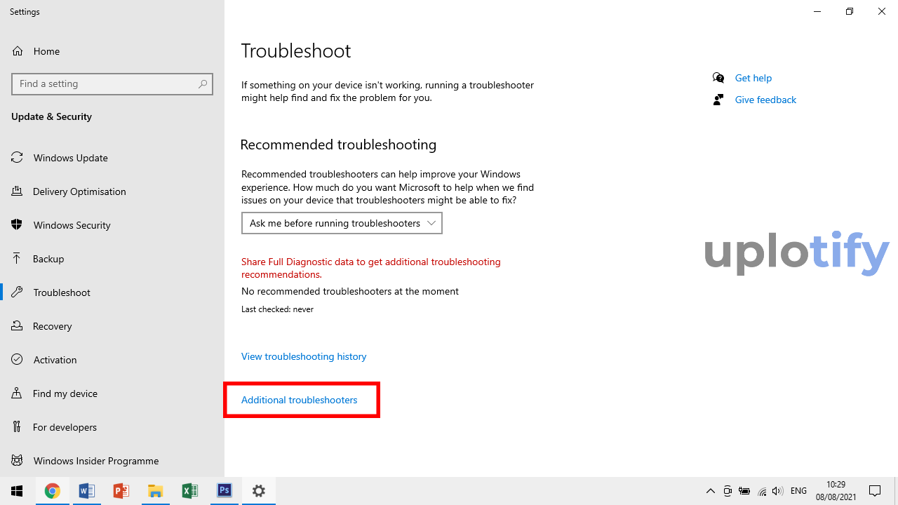 Klik Additional Troubleshooter