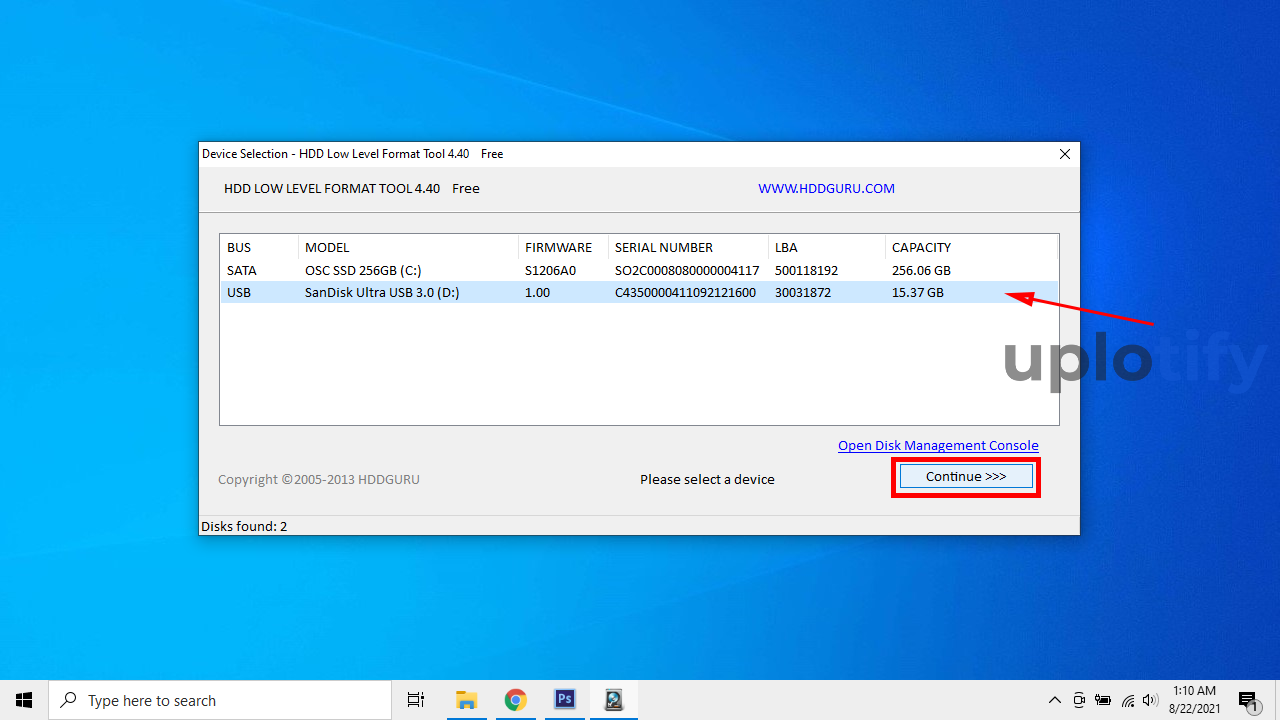 Pilih Flashdisk Pada List Lalu Continue