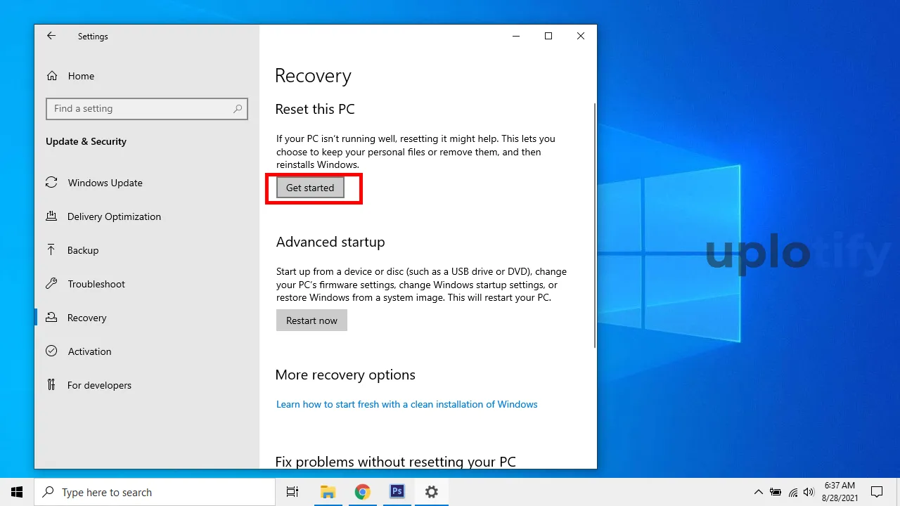 Klik Reset This PC Pada Tab Recovery