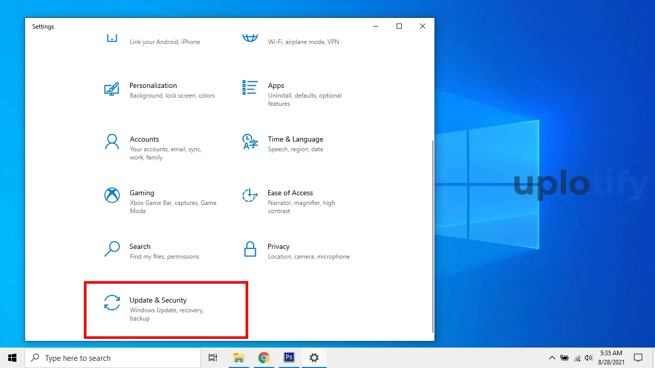 Pilih Update and Security