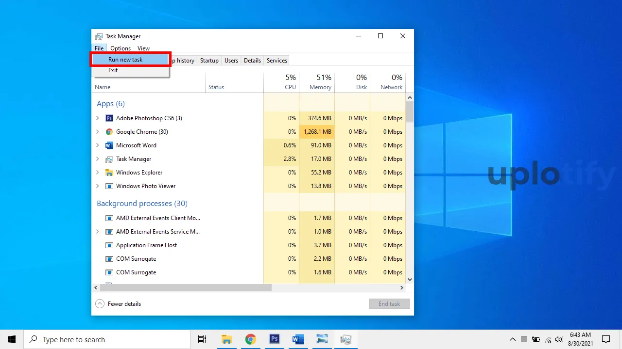 Run New Task Pada Task Manager