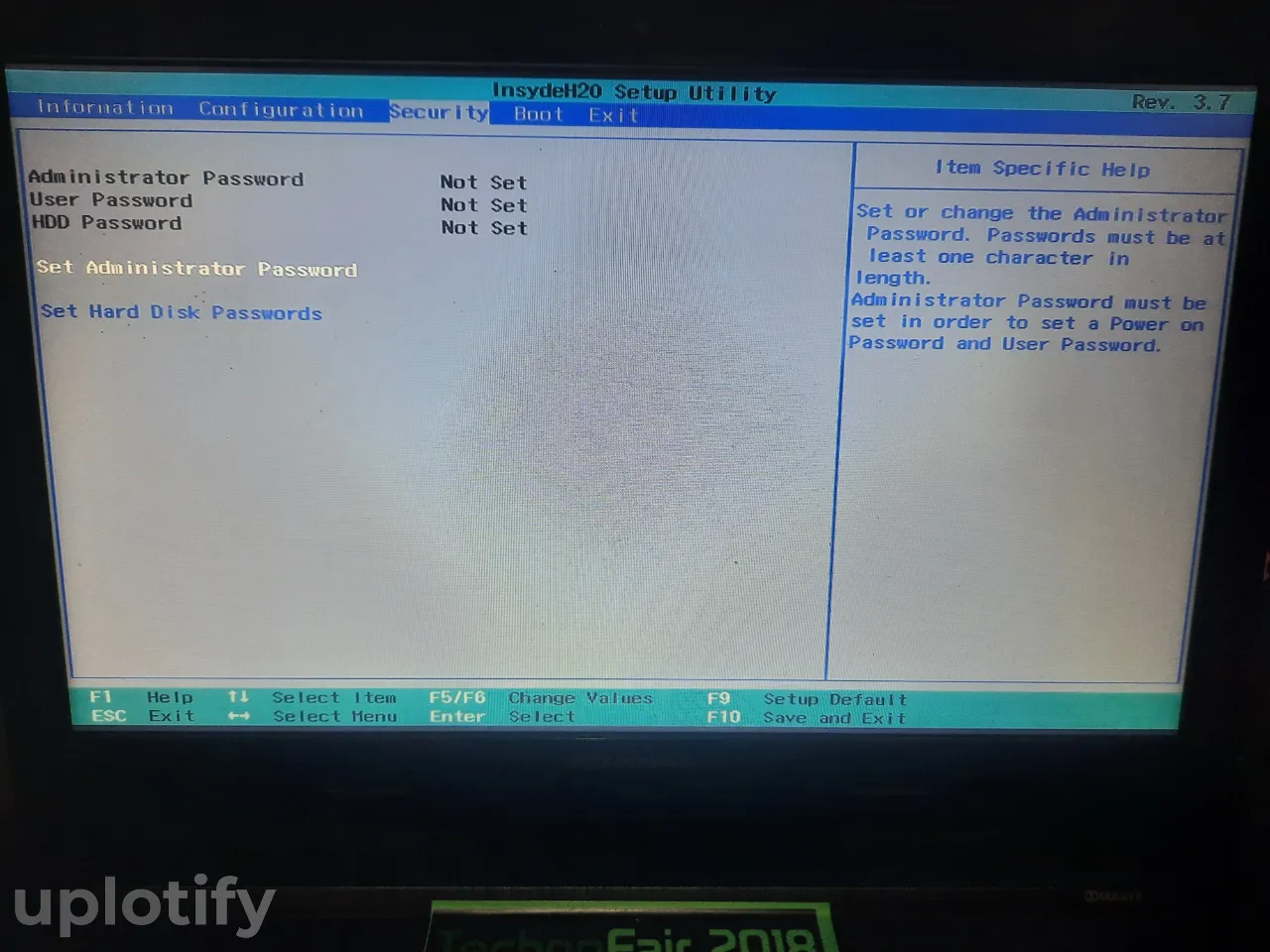 Menu BIOS Security