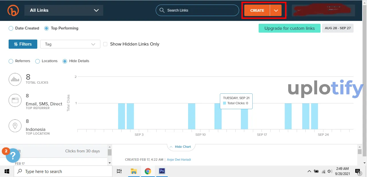Buat Link Dengan Klik Create di Pojok Atas