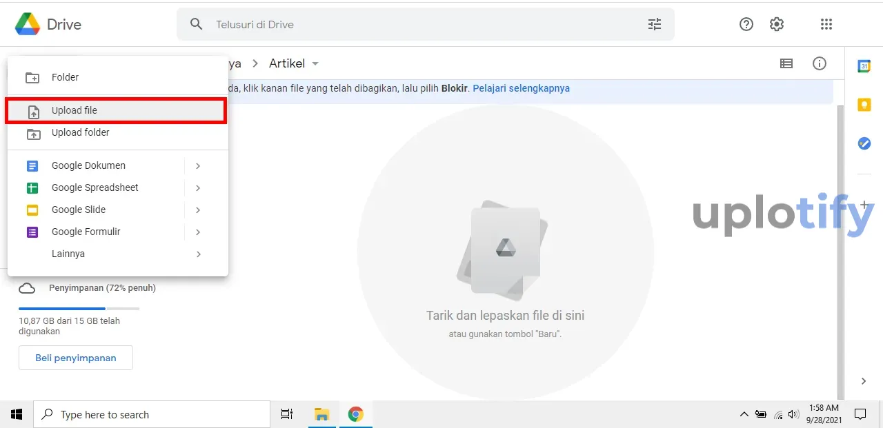 Opsi Upload File Google Drive