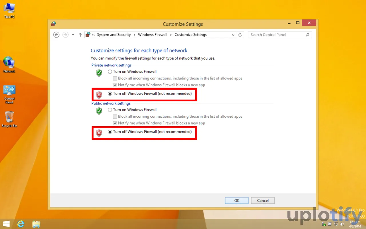 Mematikan Firewall Windows 8