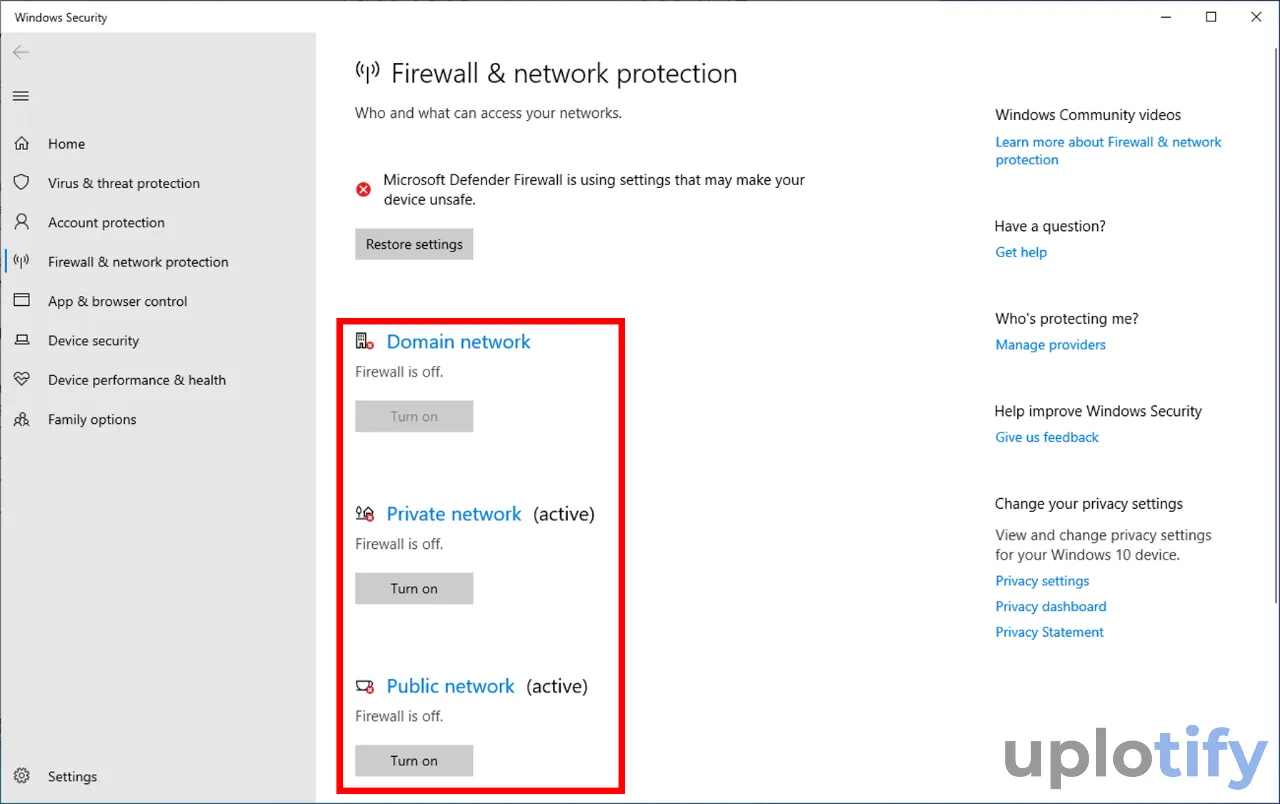 Matikan Semua Firewall di Windows 10