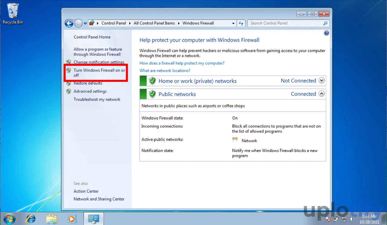 Buka Menu Turn On Firewall di Windows 7