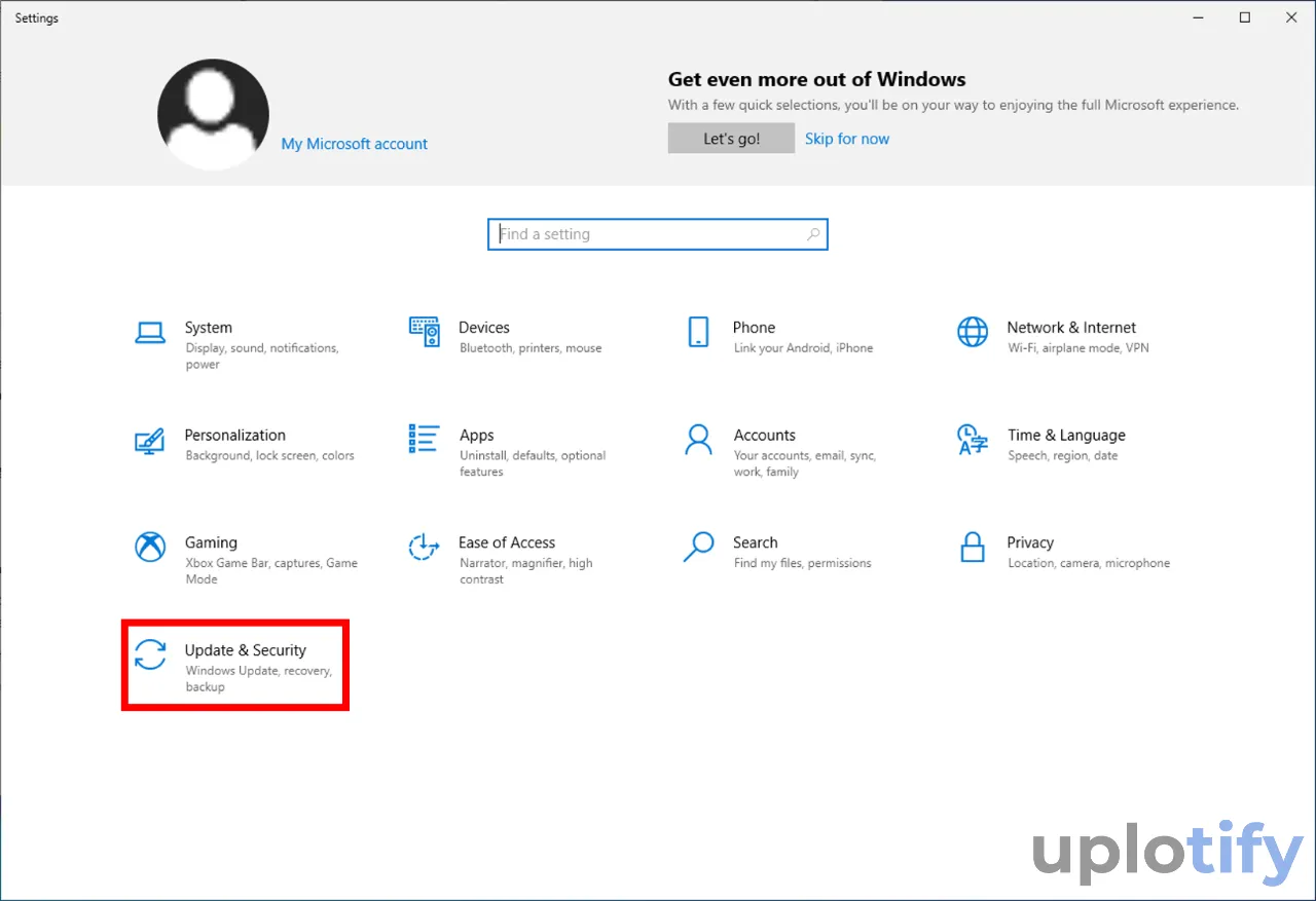 Buka Menu Update and Security Windows 10