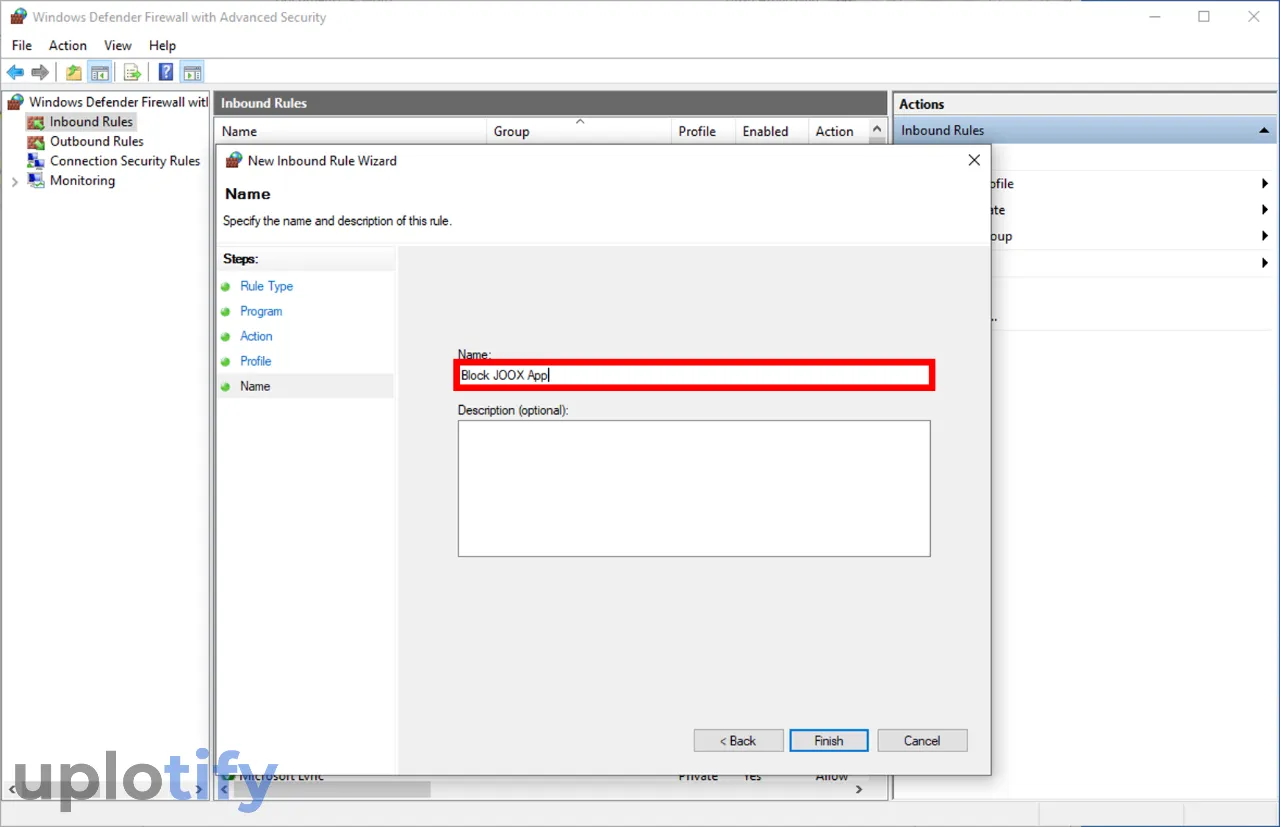 Membuat Nama Inbound Rules