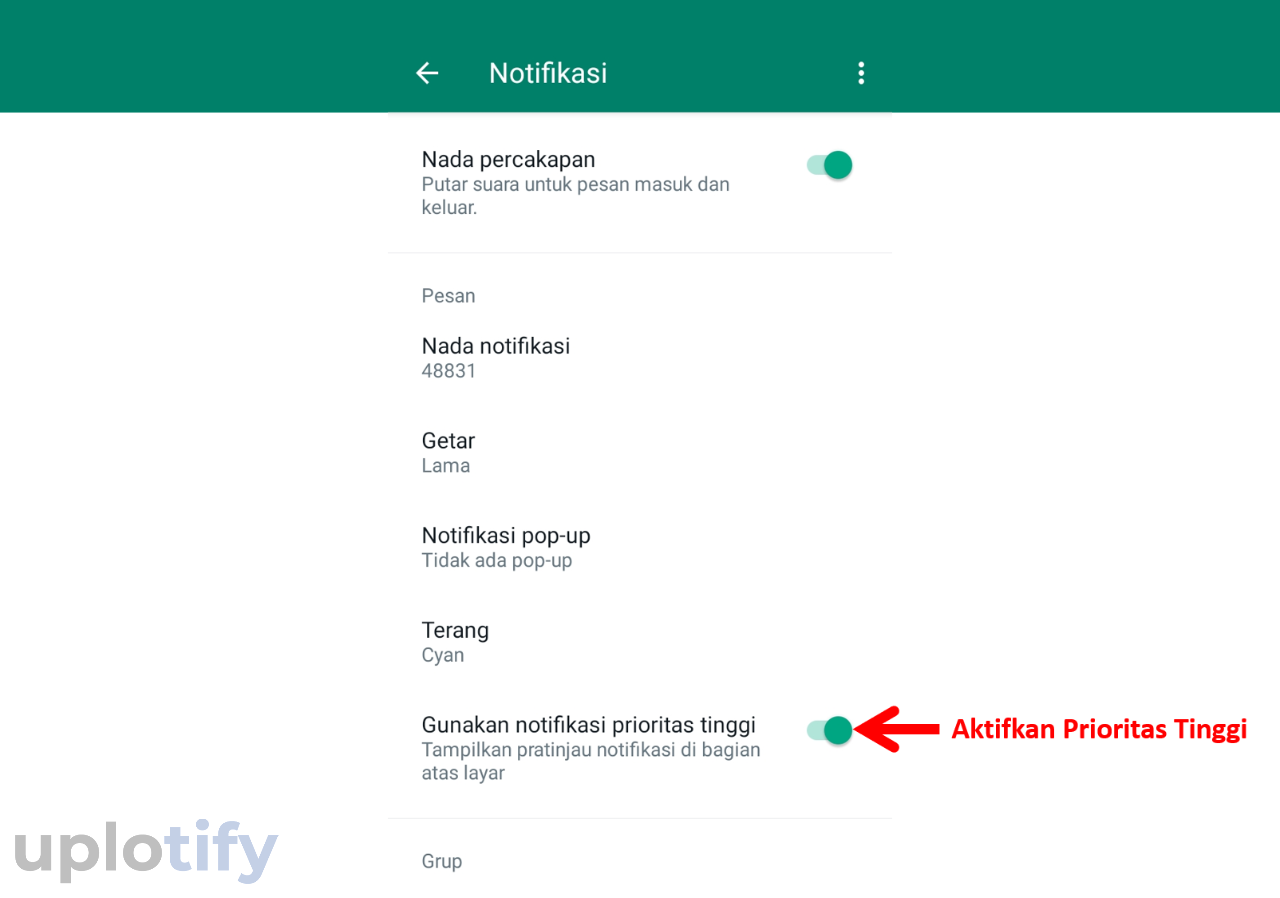 mengaktifkan notifikasi prioritas Whatsapp