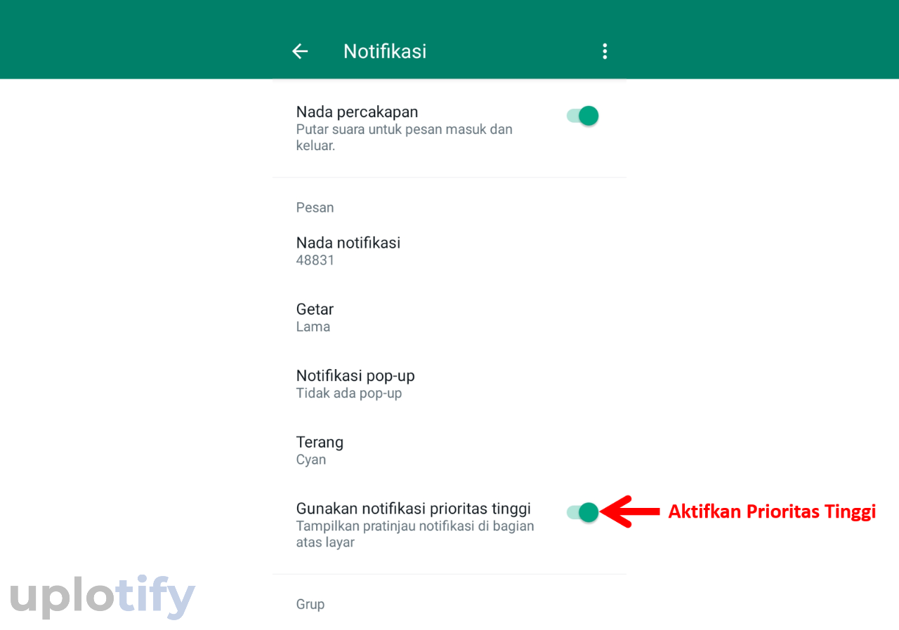 Mengaktifkan Notifikasi Prioritas WhatsApp