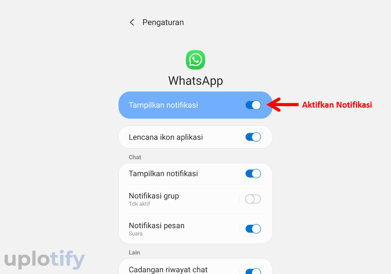 Mengaktifkan Izin Notifikasi WhatsApp