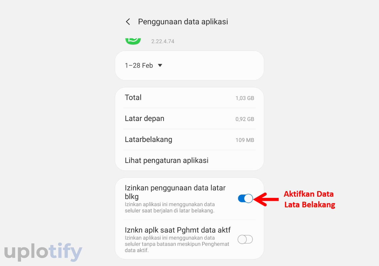 Mengaktifkan pemakaian data latar belakang