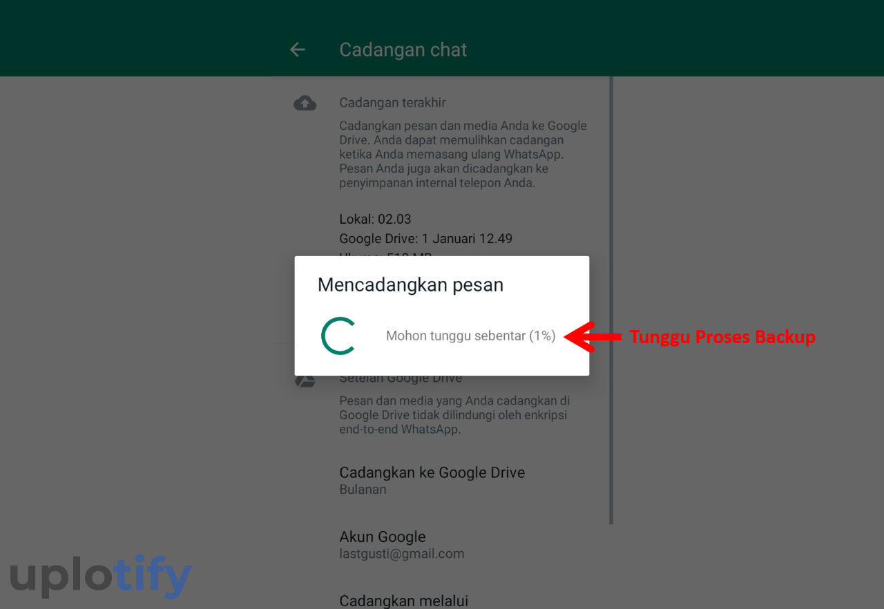 Tunggu proses cadangkan chat