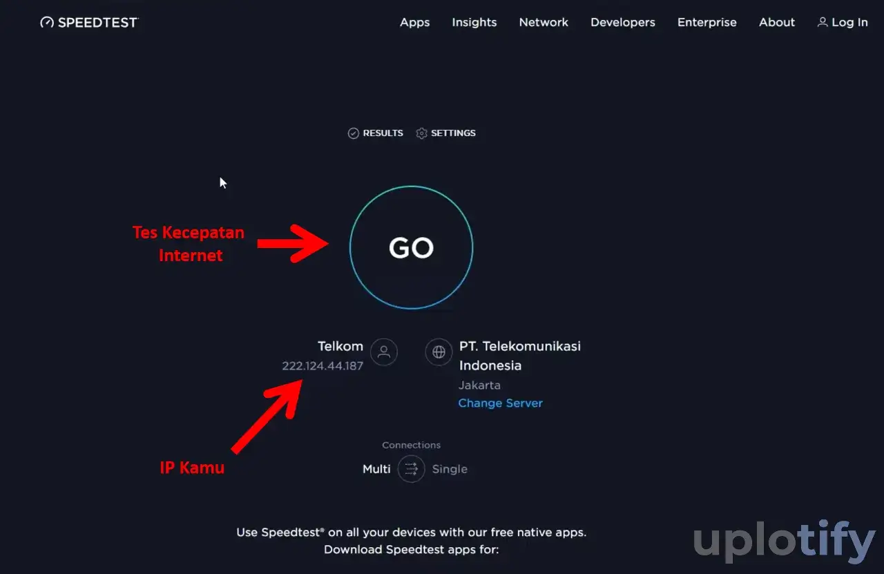 Cek IP Address di Speedtest