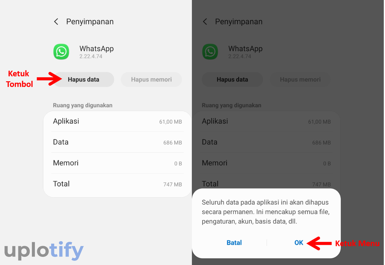 pilih hapus data whatsapp