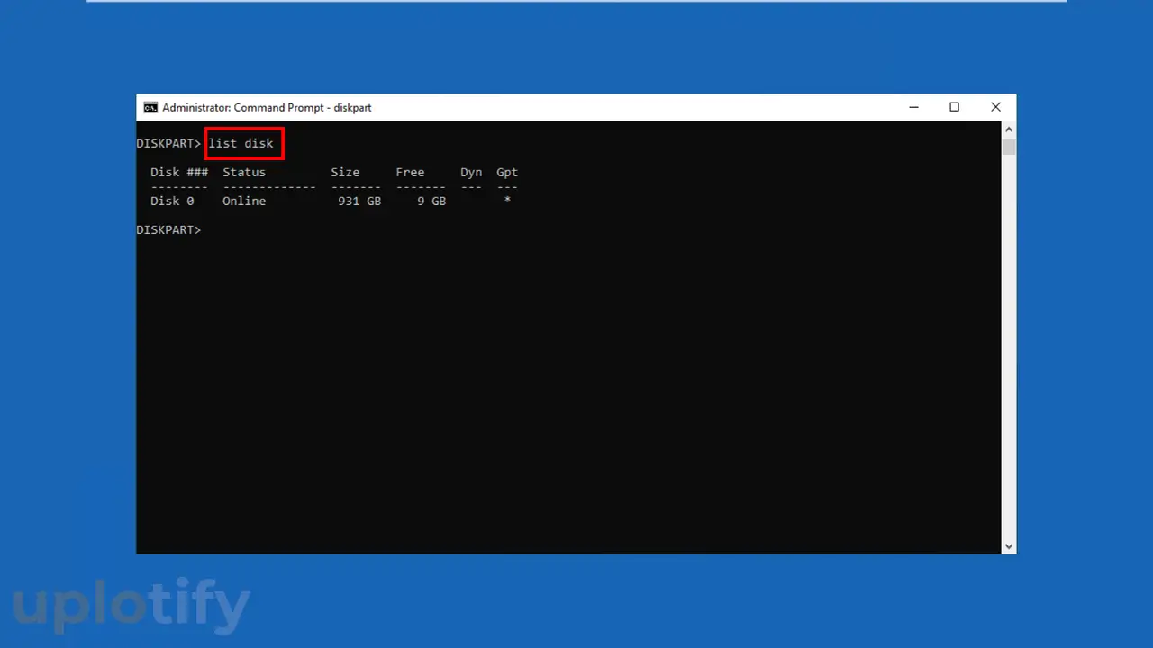Ketik Perintah List Disk di CMD