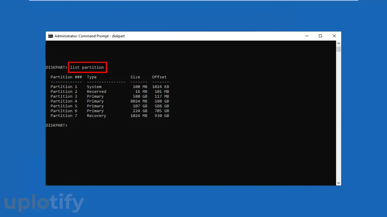 Masukkan Perintah List Partition