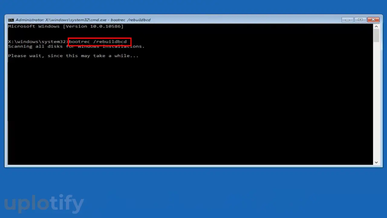 Ketik Perintah rebuildbcd di CMD