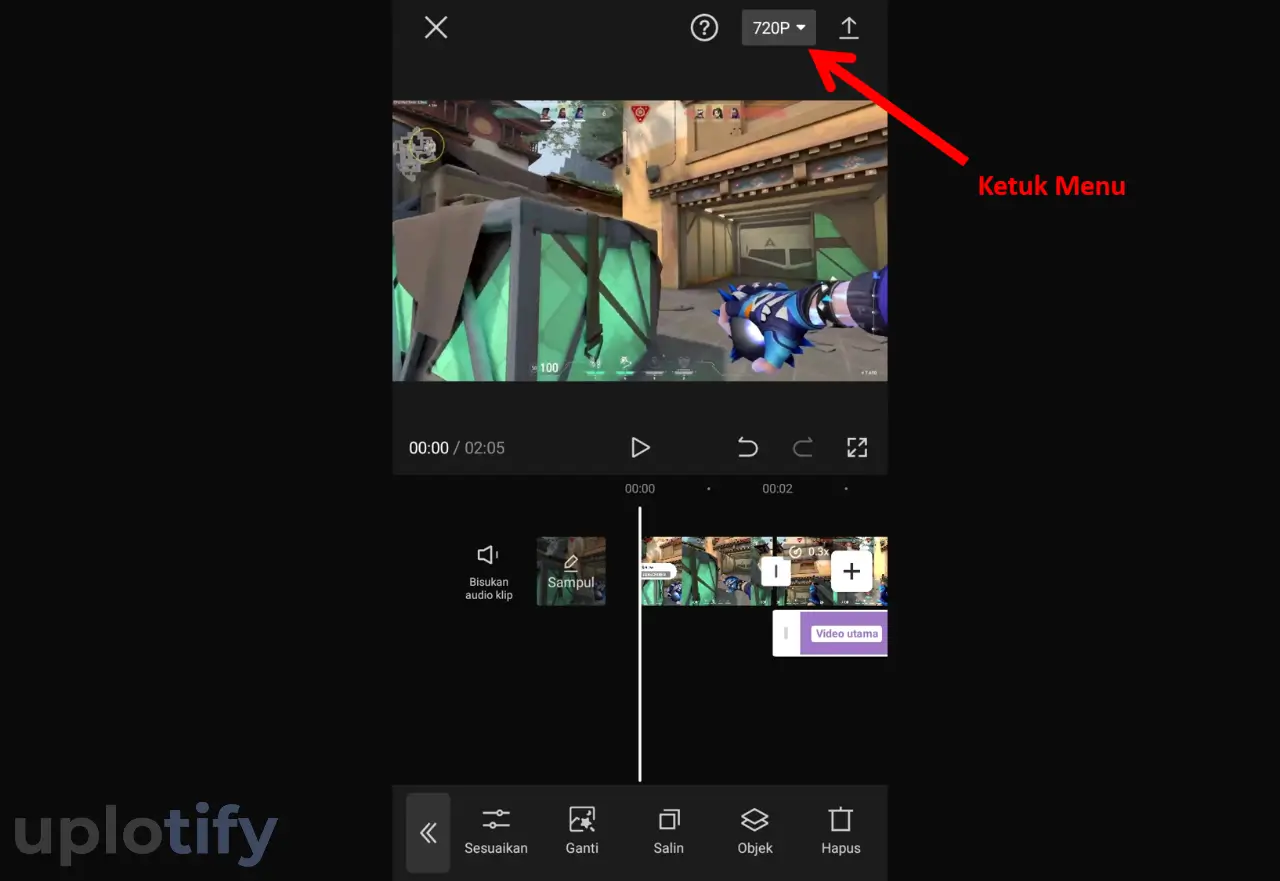 Ketuk Menu 720P di Capcut