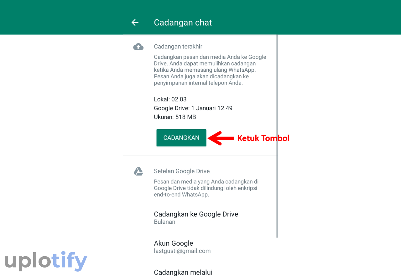 Konfirmasi opsi cadangkan chat