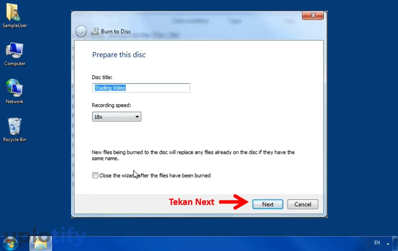 Melanjutkan proses Burning Windows 7