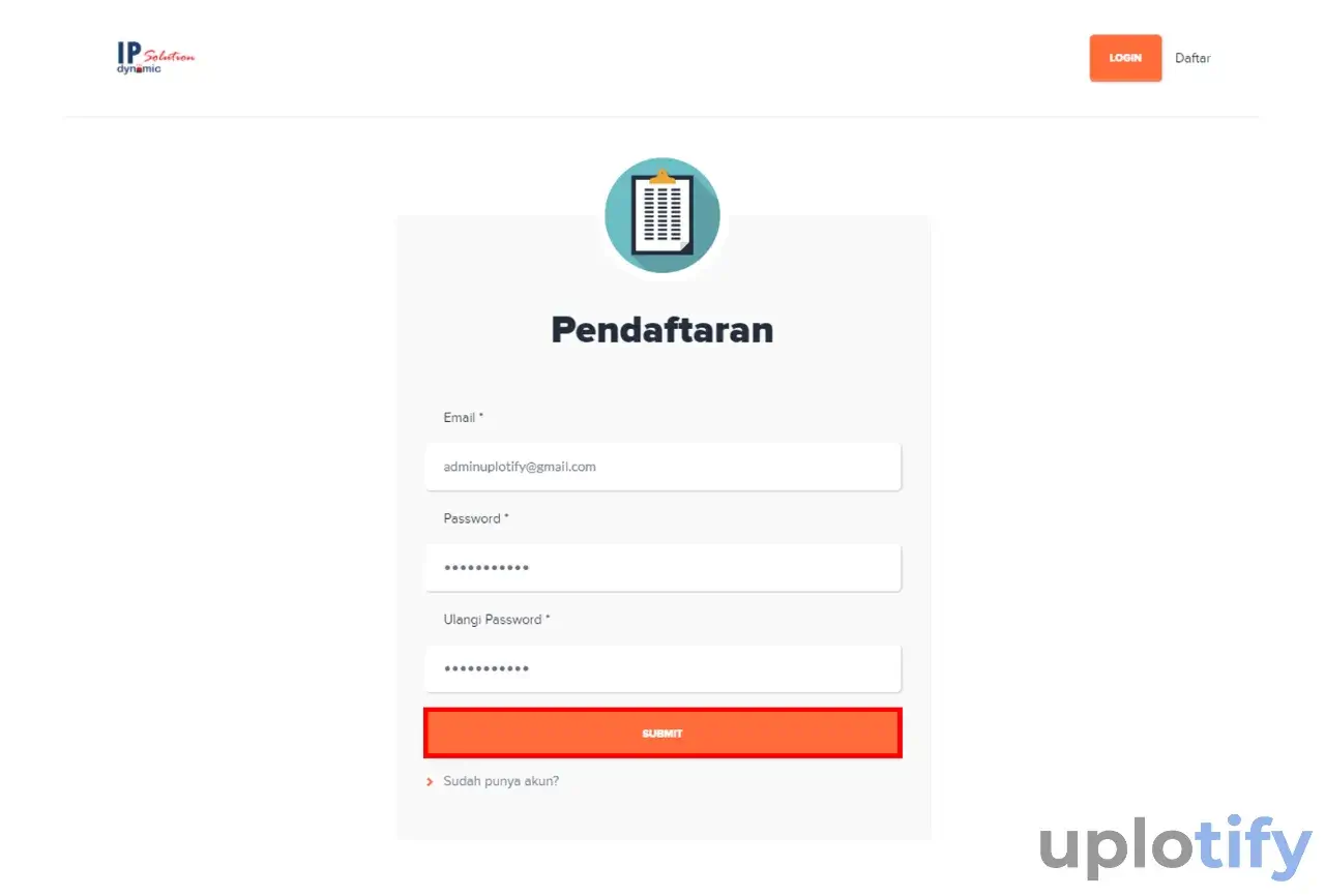 Input Email dan Password