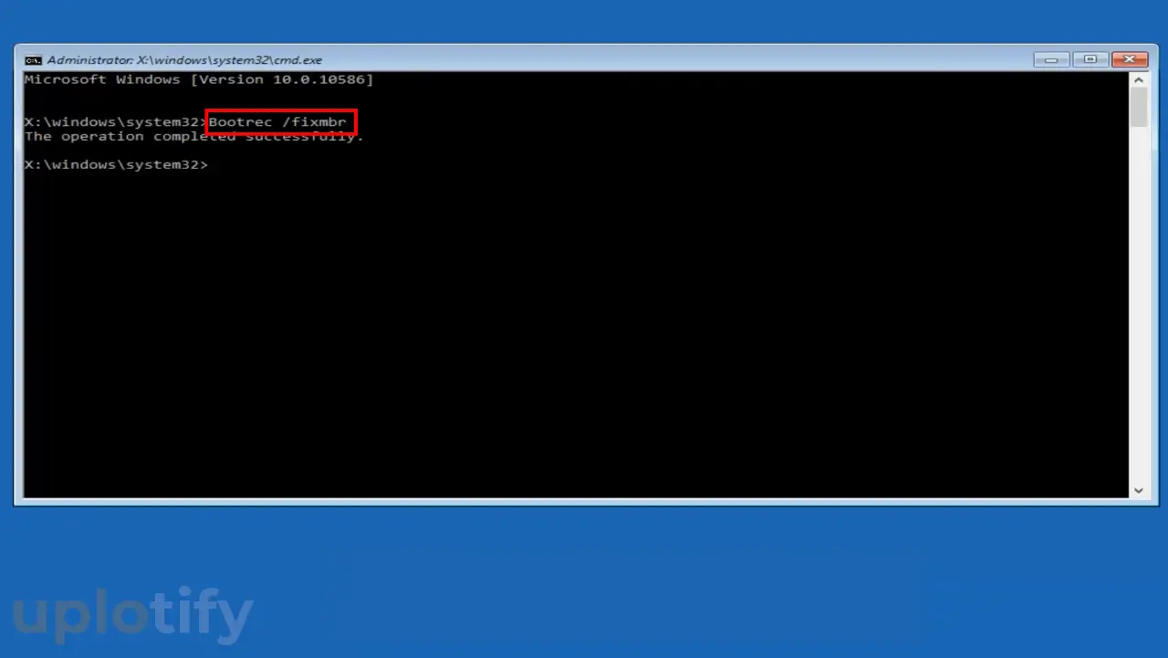 Masukkan Perintah Bootrec Fixmbr di CMD