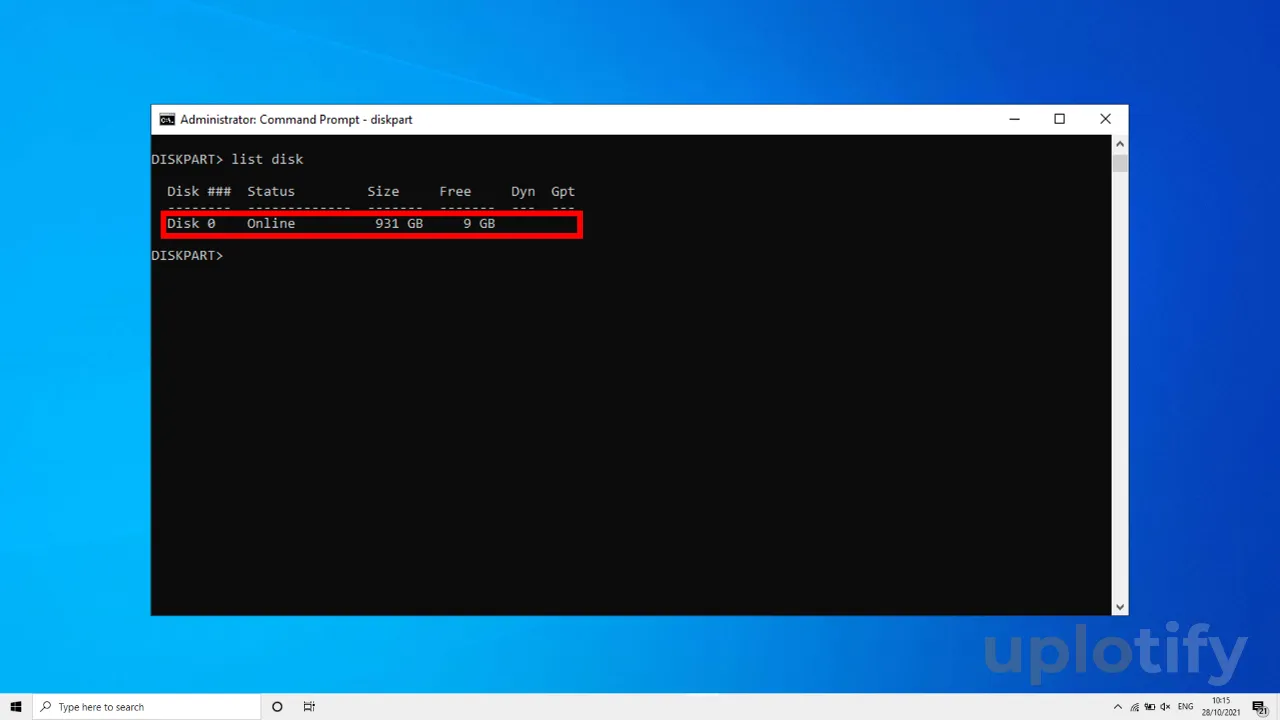 Masukkan Perintah List Disk di CMD