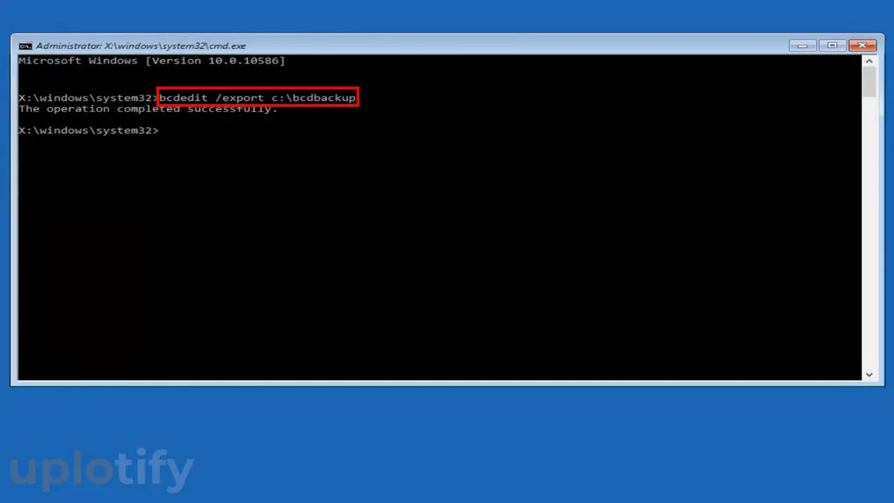 Masukkan Perintah bcdbackup Command Prompt