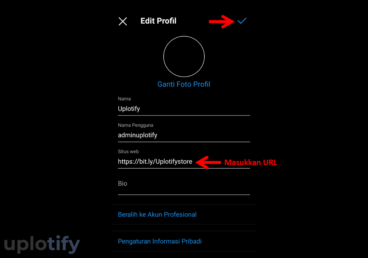 Ketik URL ke Instagram