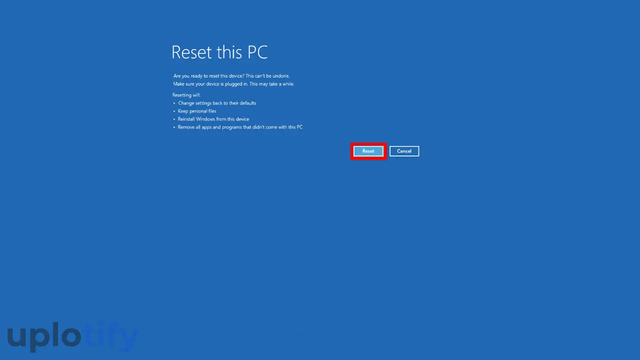 Menu Mulai Reset PC