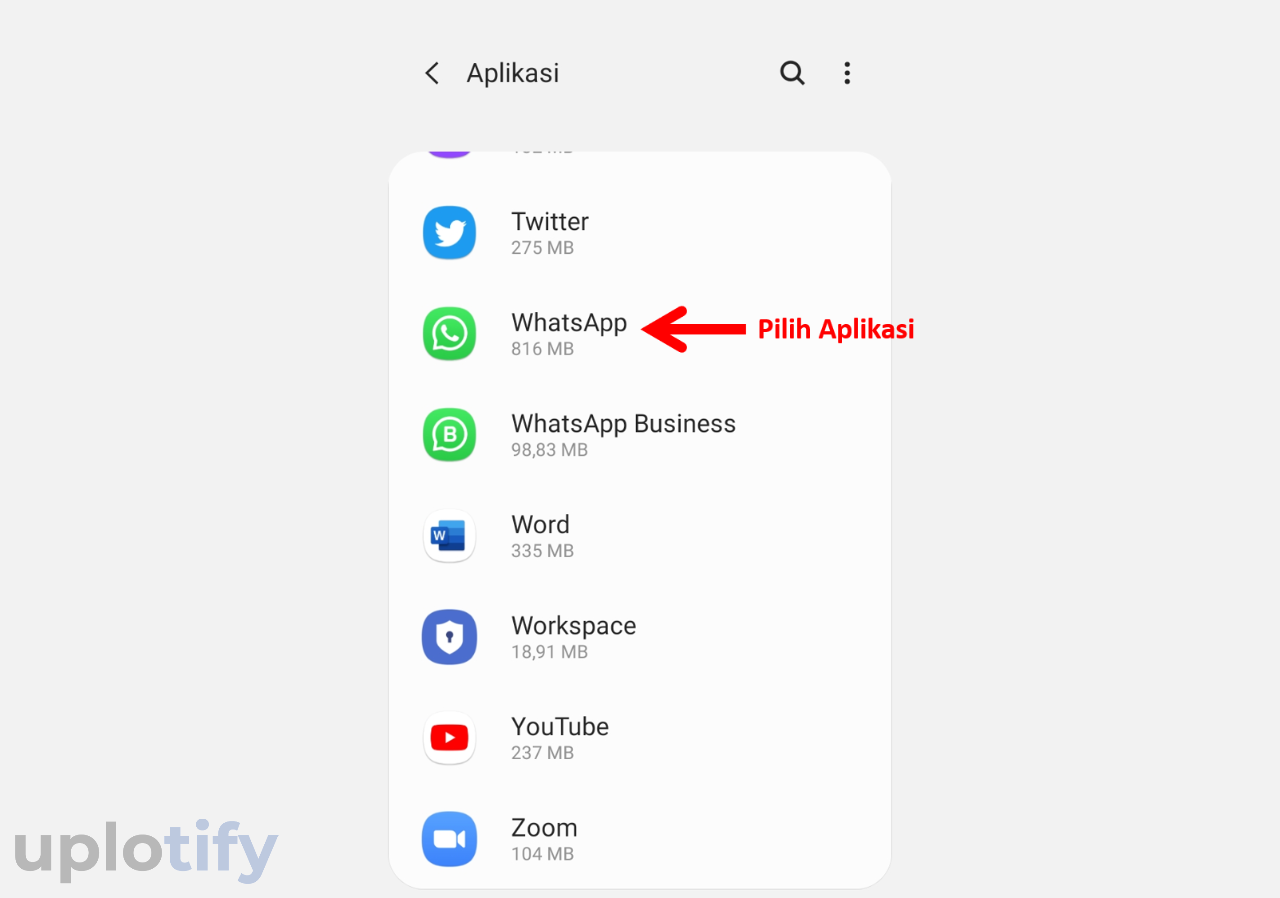 Cari dan Pilih Aplikasi WhatsApp