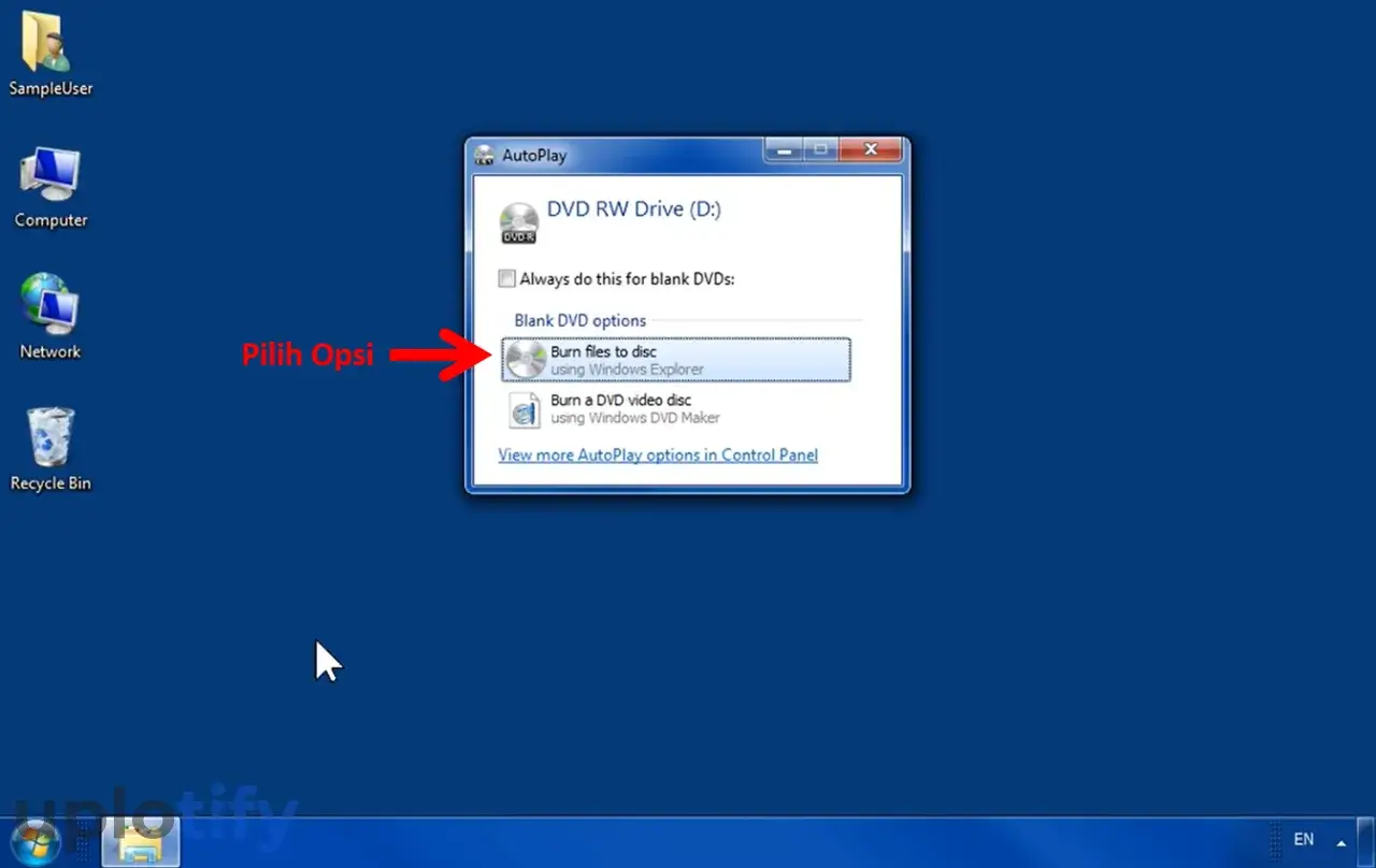 Klik Burn Files to Disc Windows 7