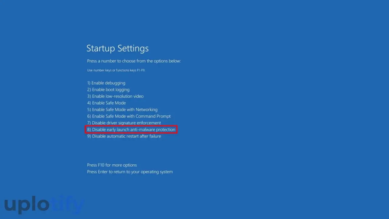 Menu Disable Early Launch Anti-Malware Protection