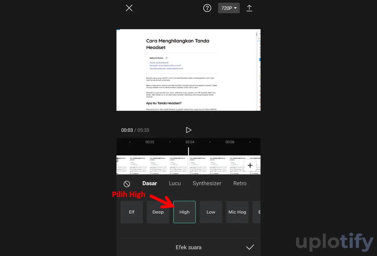 Pilih Efek High di Capcut