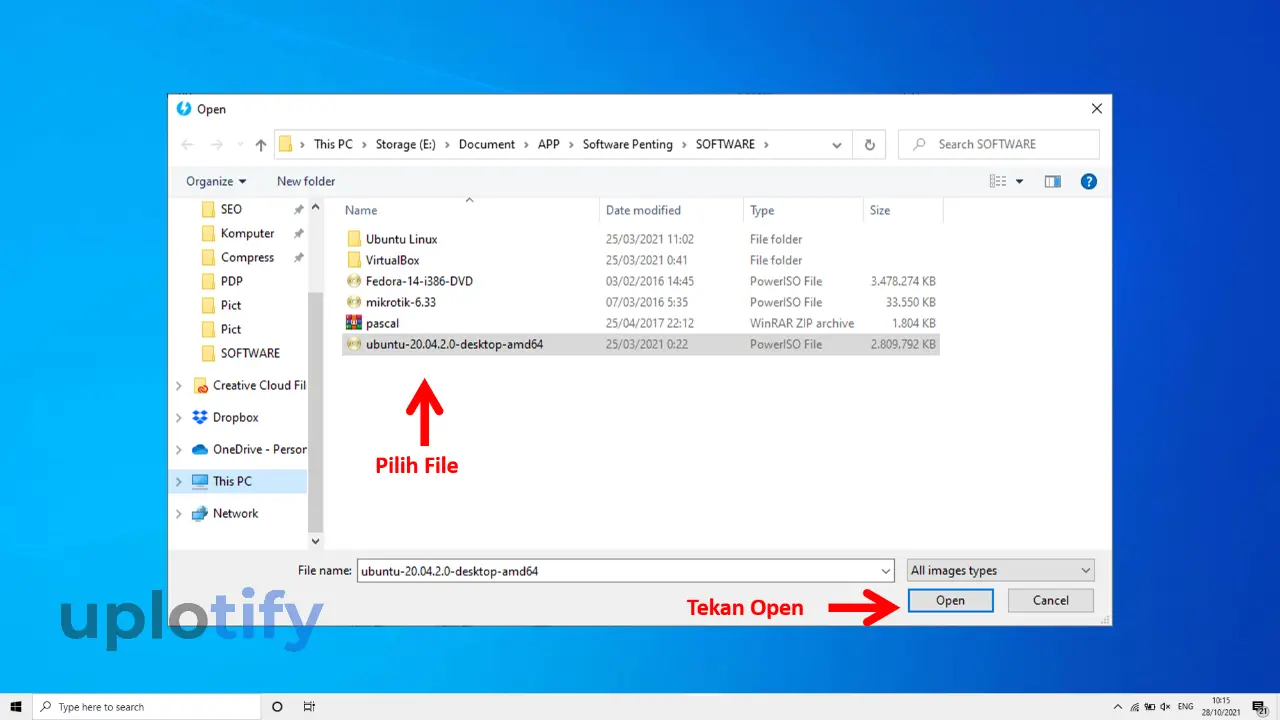 Memilih File ISO di Daemon Tools