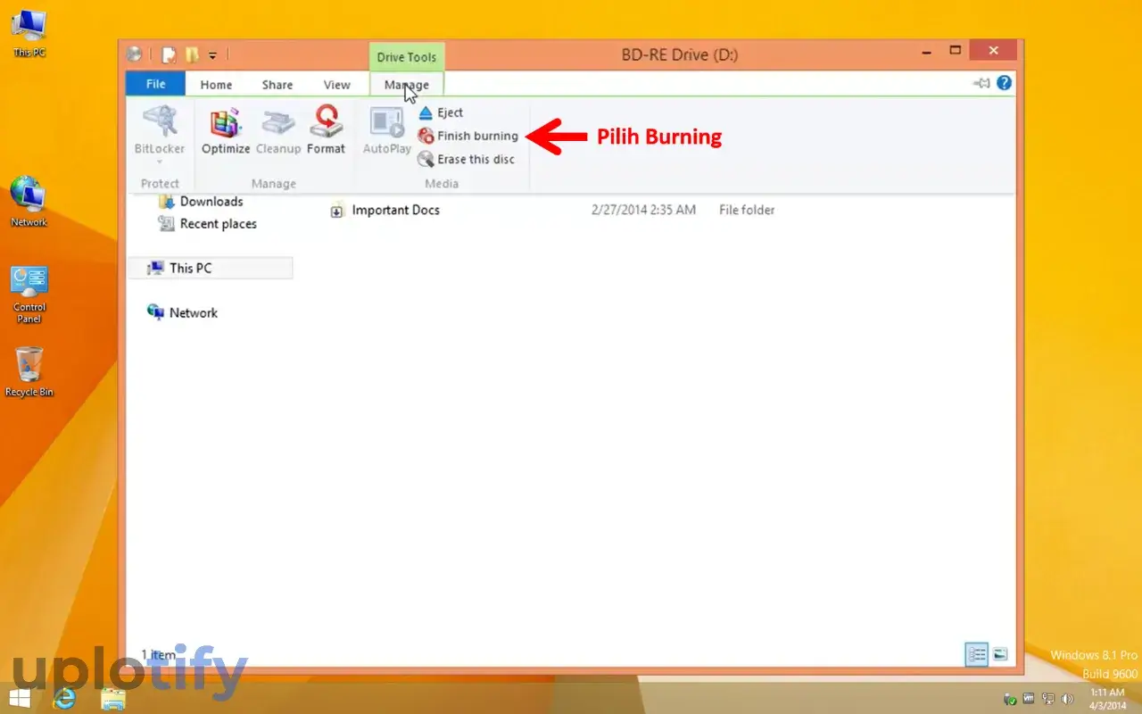 Klik Finish Burning di Windows 8