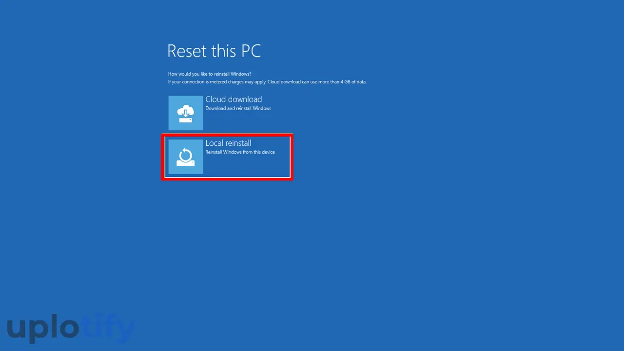 Pilih Menu Local Reinstall