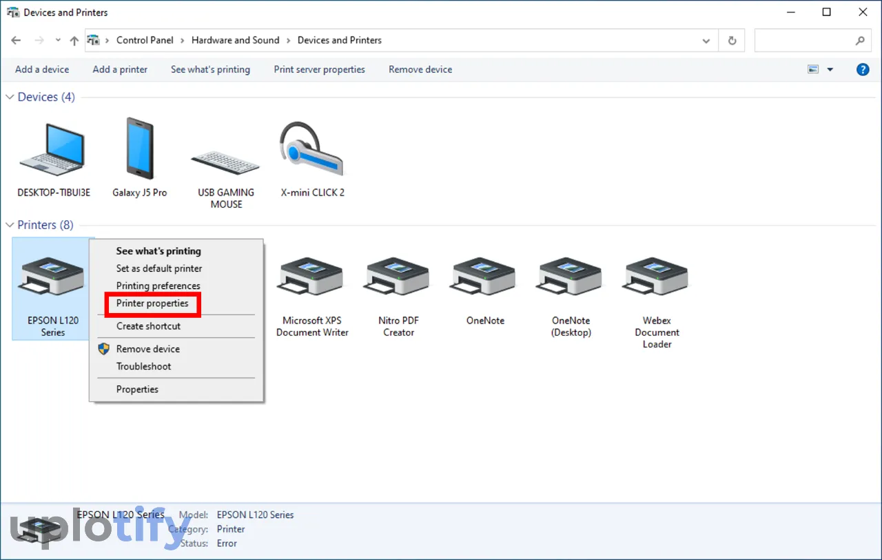 Opsi Printer Properties