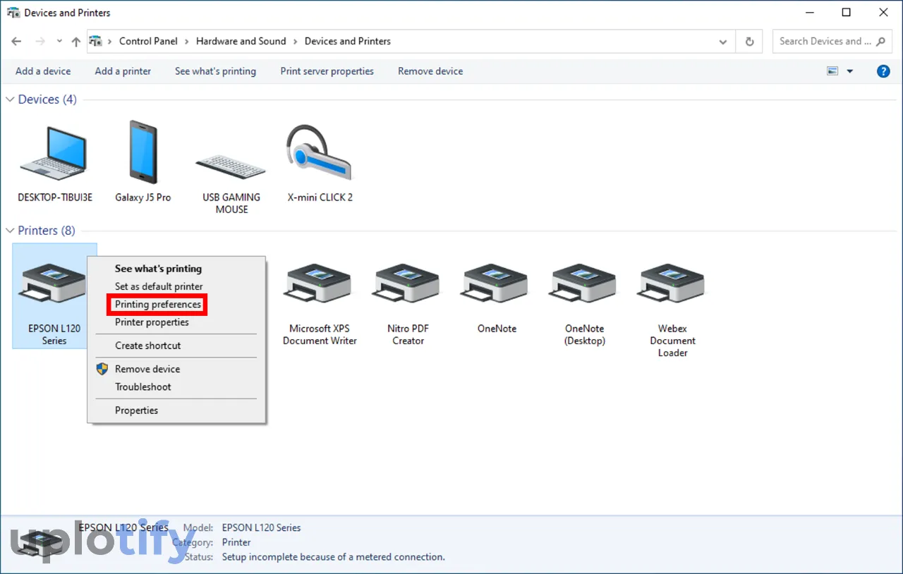 Pilih Opsi Printing Preferences