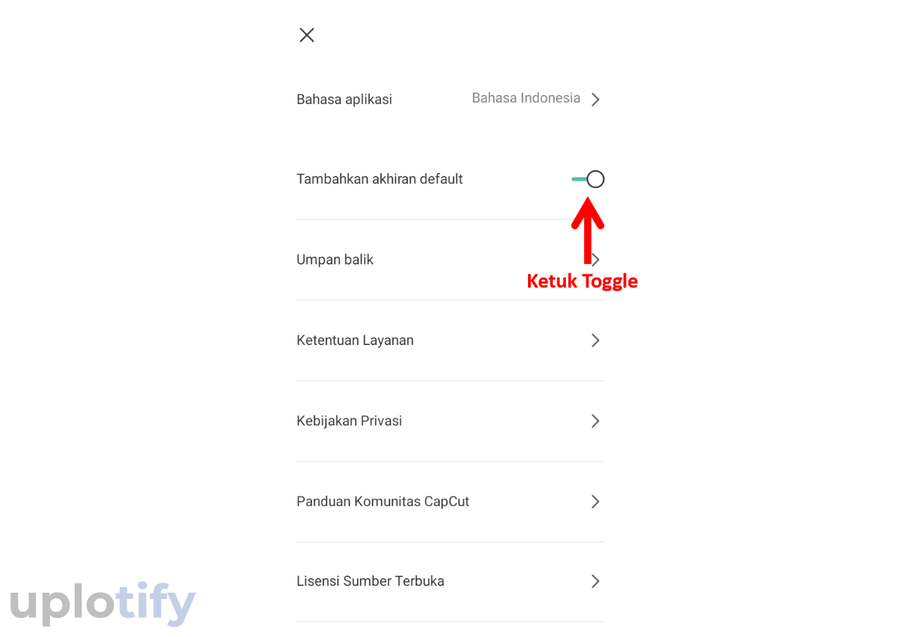 Menu Tambahkan Akhiran Default