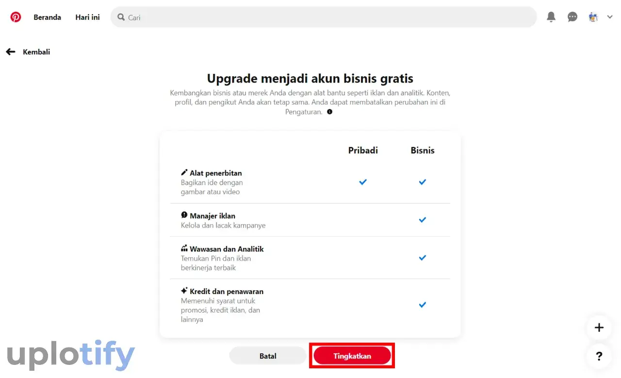 Tingkatkan Akun Pinterest