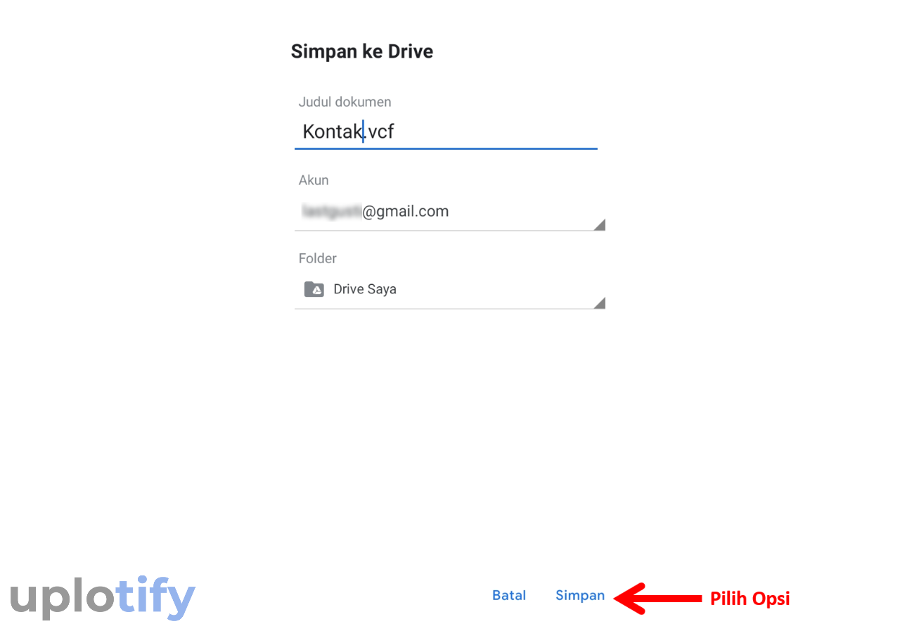 Simpan Data Kontak ke Drive