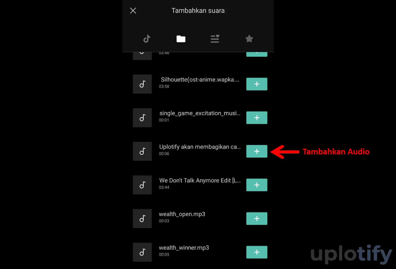 Tambah Audio ke CapCut