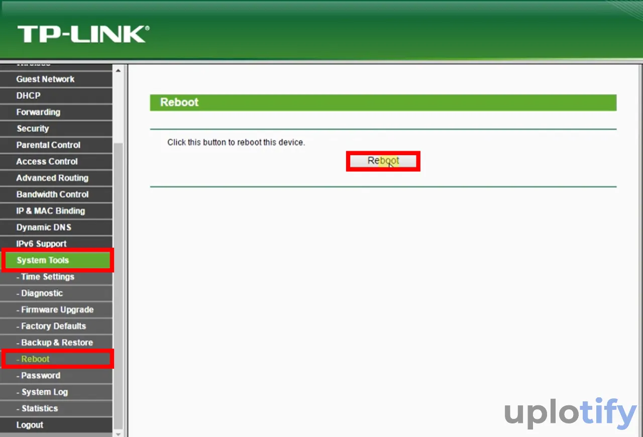 Tekan Reboot TP-Link